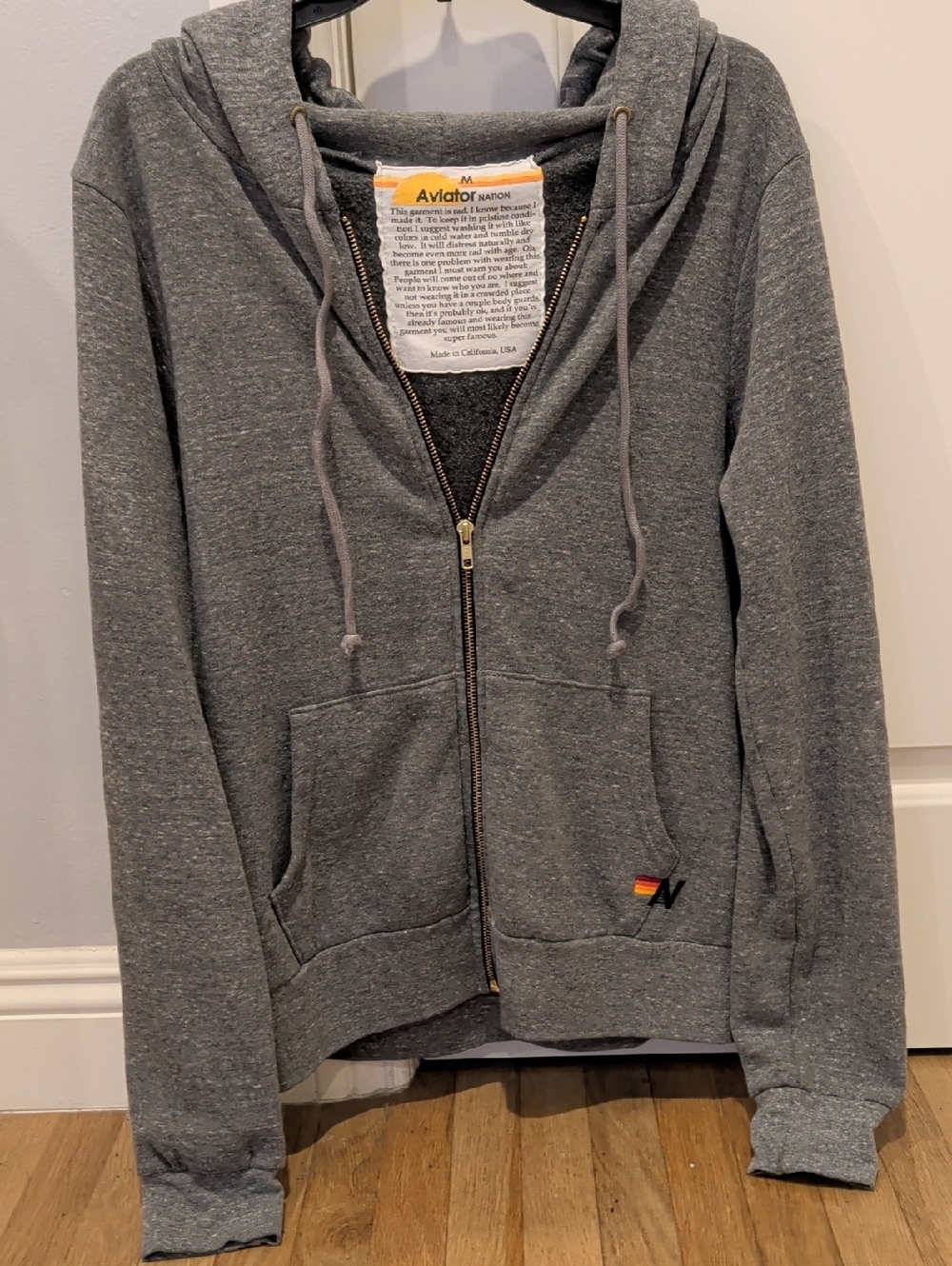 Aviator Nation Heather Gray Full-Zip Hoodie with Lighting Design In The Back.